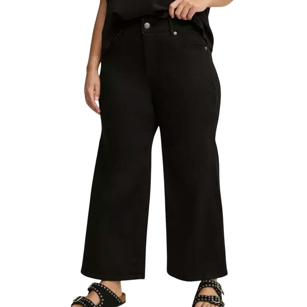Torrid Black Bombshell High Rise Crop Wide Leg Jean Goth Alternative Minimalist